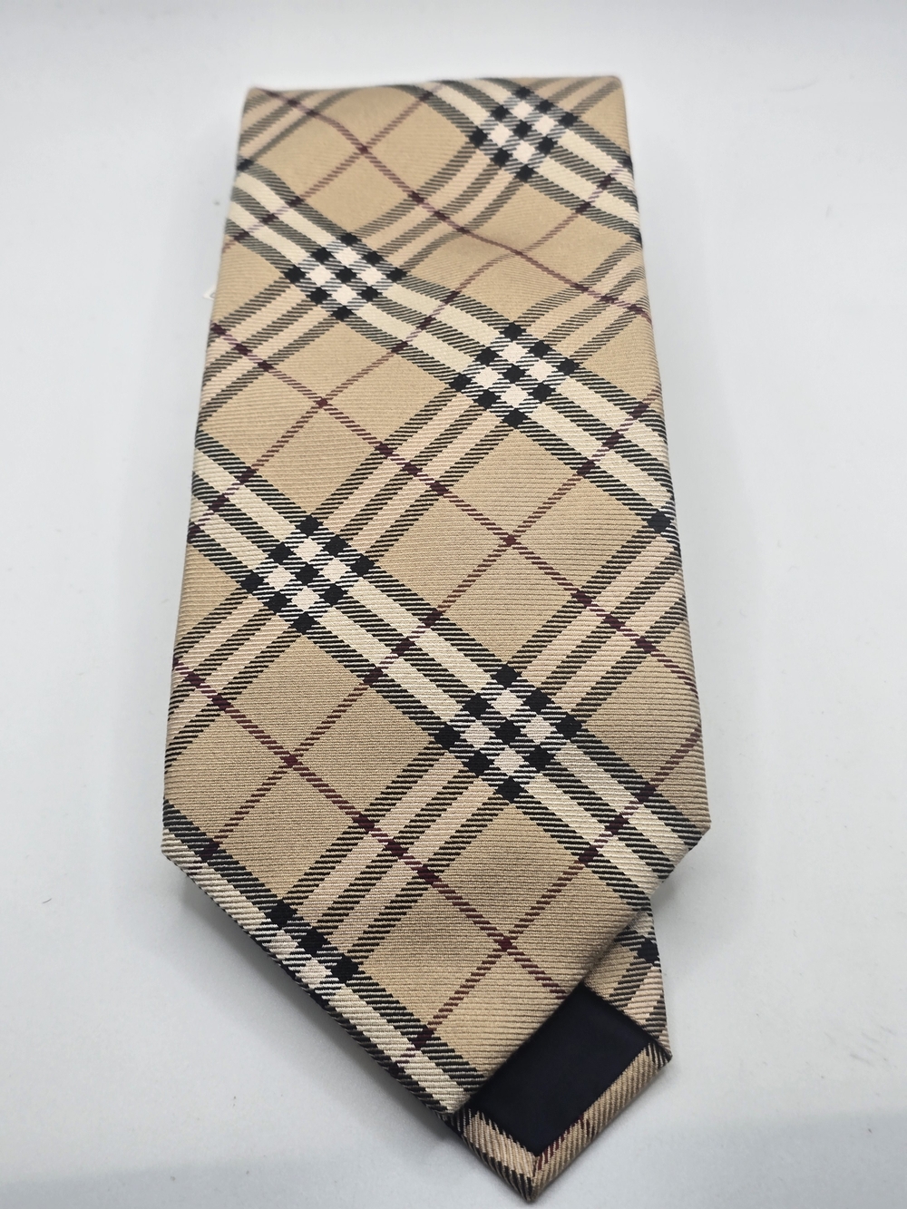 Burberry Nova Tan Plaid Silk Tie with Black & Red Accents - Picture 6 of 6